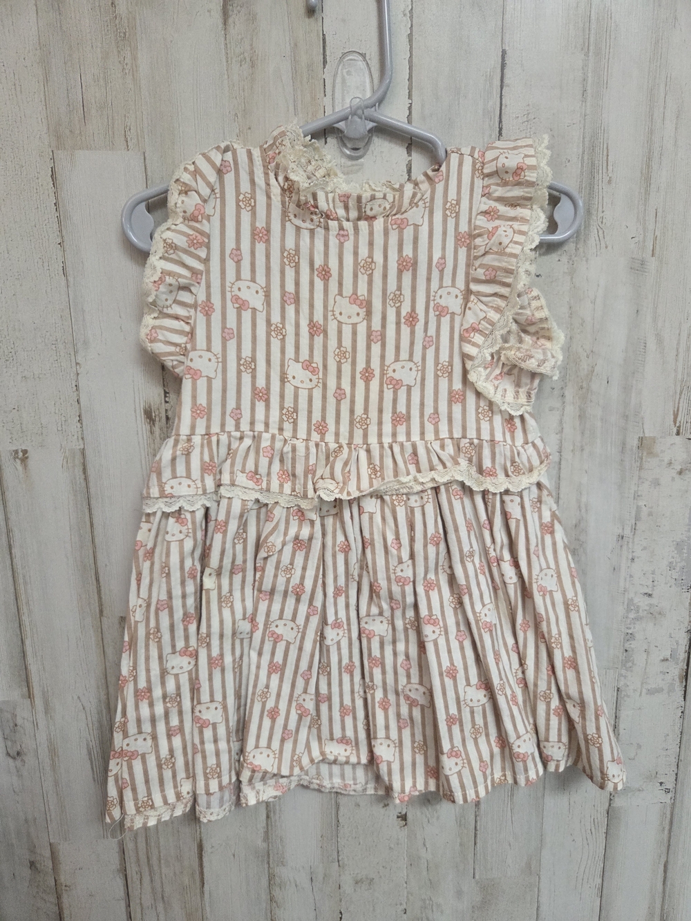 💝 Hello Kitty Cream & Pink Striped Ruffle Dress